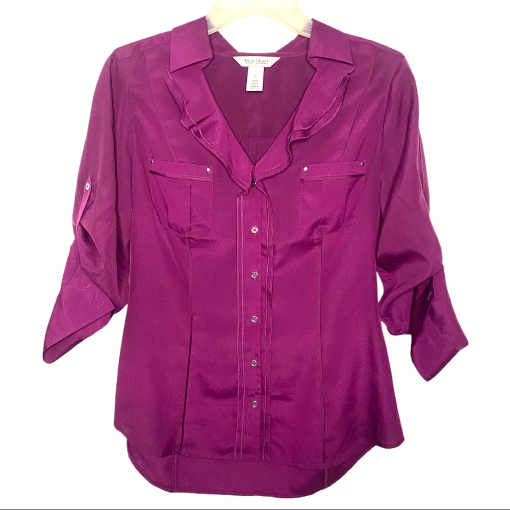 White House Black Market Plum Ruffle Collar Blouse